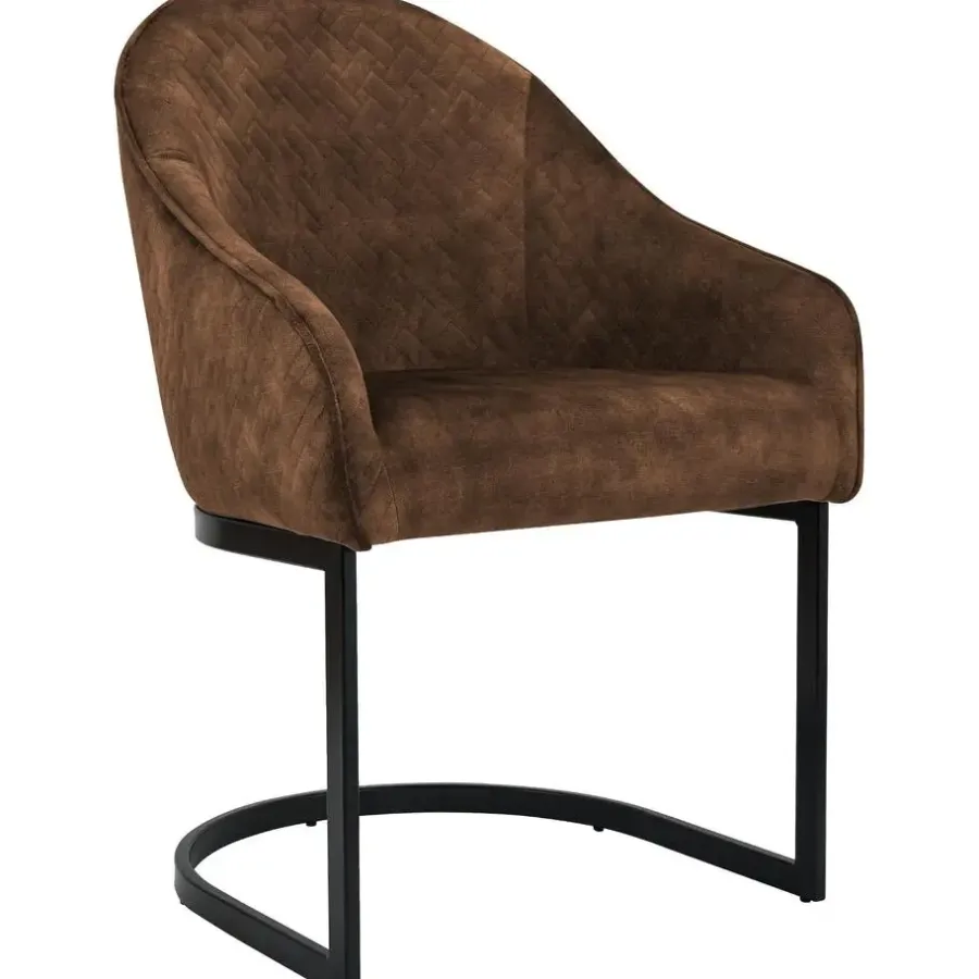 Eetkamerstoelen-CLP Eetkamerstoel Jarik zwart Frame - Fluweel - koffie