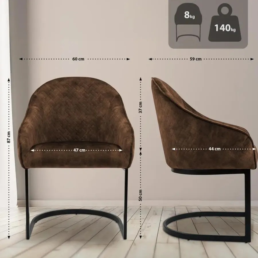 Eetkamerstoelen-CLP Eetkamerstoel Jarik zwart Frame - Fluweel - koffie