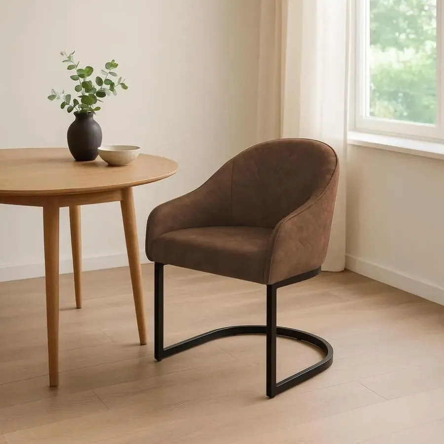 Eetkamerstoelen-CLP Eetkamerstoel Jarik zwart Frame - Fluweel - koffie