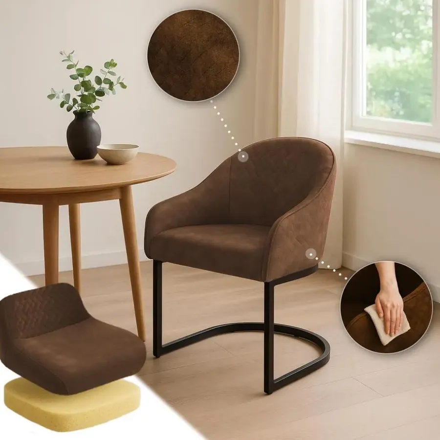 Eetkamerstoelen-CLP Eetkamerstoel Jarik zwart Frame - Fluweel - koffie