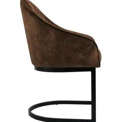Eetkamerstoelen-CLP Eetkamerstoel Jarik zwart Frame - Fluweel - koffie