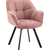 Eetkamerstoelen-CLP Eetkamerstoel Jordi zwart Frame - Ribstof - roze
