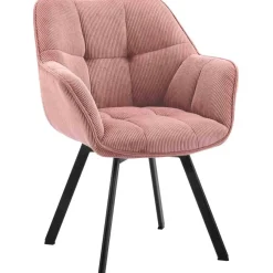 Eetkamerstoelen-CLP Eetkamerstoel Jordi zwart Frame - Ribstof - roze