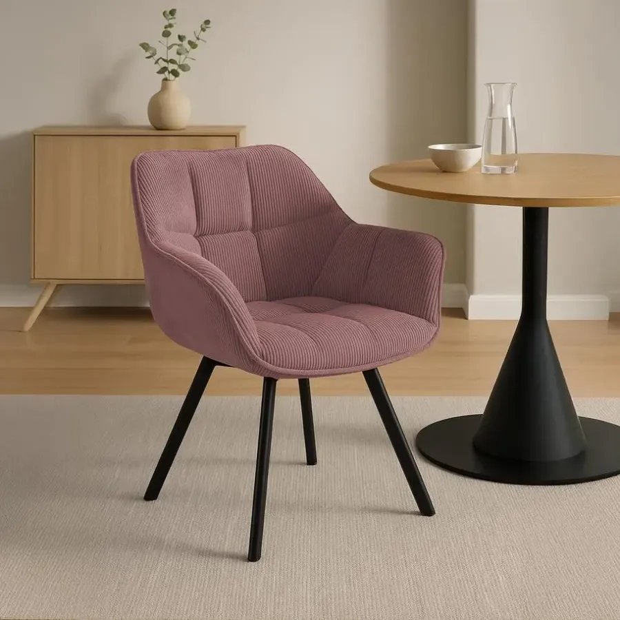 Eetkamerstoelen-CLP Eetkamerstoel Jordi zwart Frame - Ribstof - roze