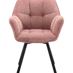 Eetkamerstoelen-CLP Eetkamerstoel Jordi zwart Frame - Ribstof - roze