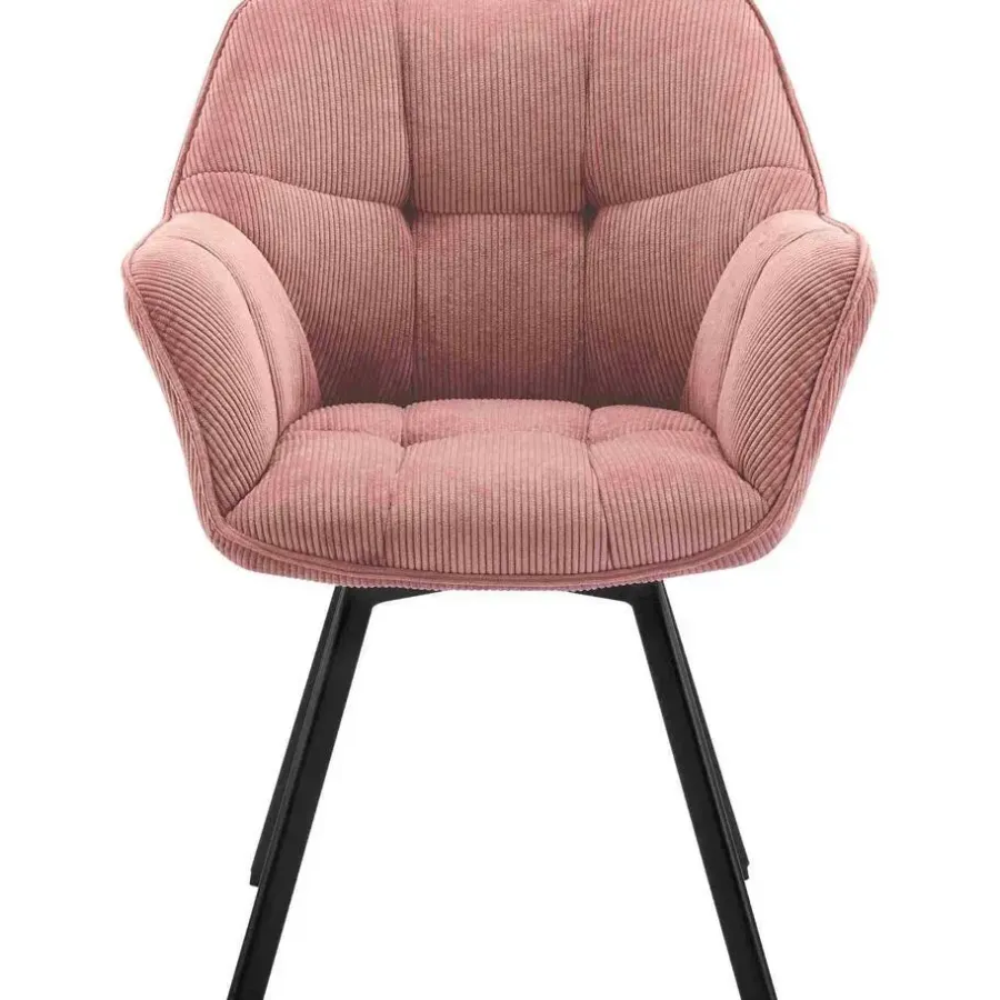 Eetkamerstoelen-CLP Eetkamerstoel Jordi zwart Frame - Ribstof - roze