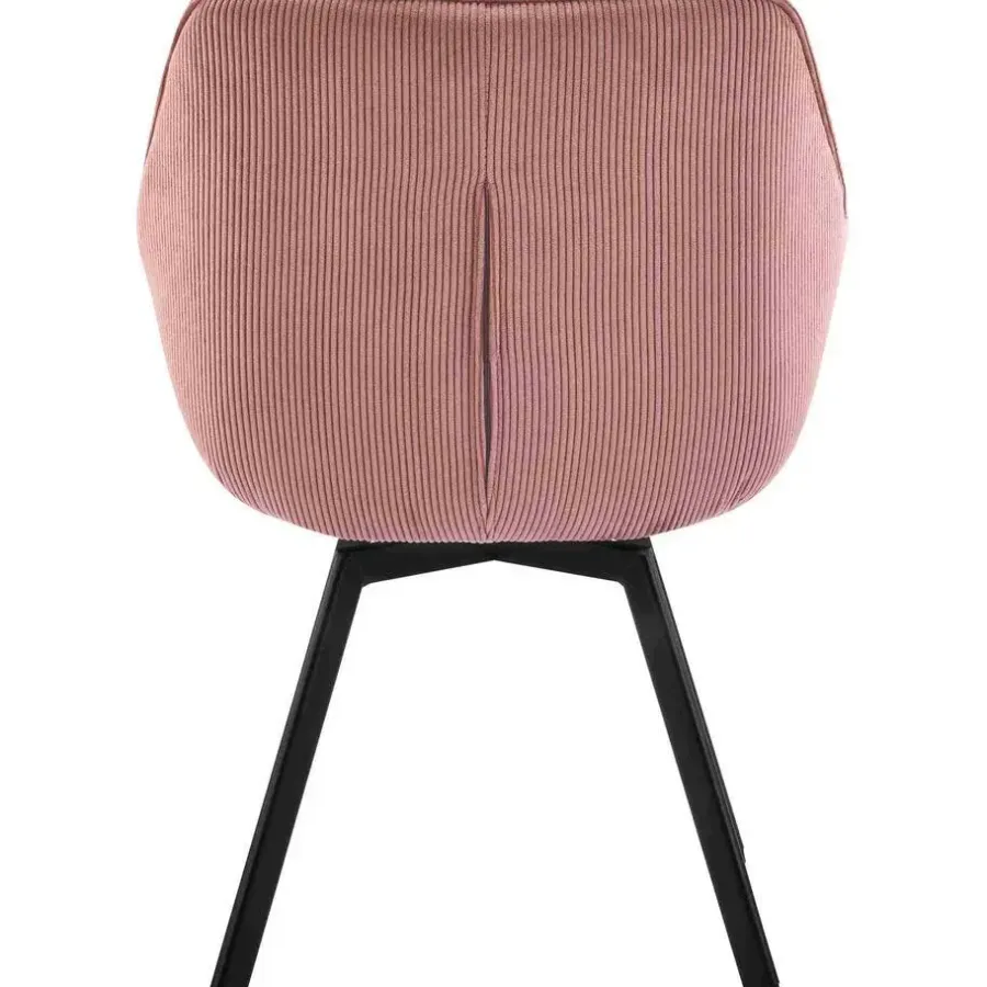 Eetkamerstoelen-CLP Eetkamerstoel Jordi zwart Frame - Ribstof - roze