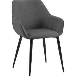 Eetkamerstoelen-CLP Eetkamerstoel Luena zwart Frame - Stof - donkergrijs