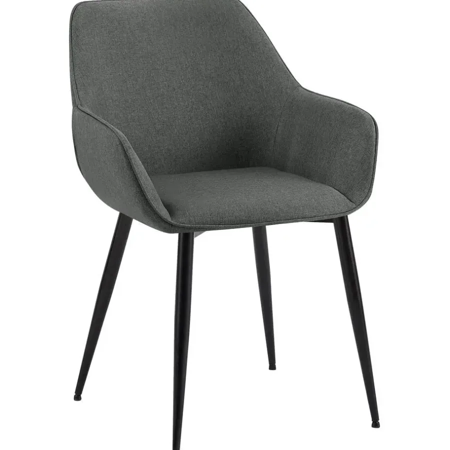 Eetkamerstoelen-CLP Eetkamerstoel Luena zwart Frame - Stof - donkergrijs