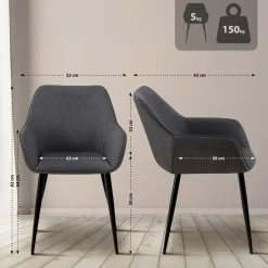 Eetkamerstoelen-CLP Eetkamerstoel Luena zwart Frame - Stof - donkergrijs
