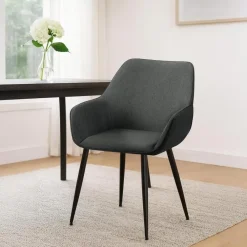 Eetkamerstoelen-CLP Eetkamerstoel Luena zwart Frame - Stof - donkergrijs