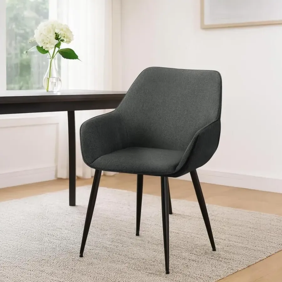 Eetkamerstoelen-CLP Eetkamerstoel Luena zwart Frame - Stof - donkergrijs