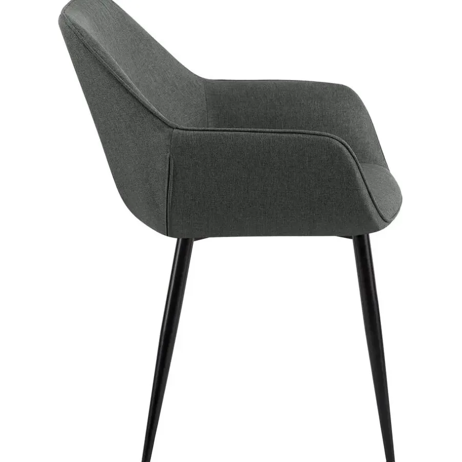 Eetkamerstoelen-CLP Eetkamerstoel Luena zwart Frame - Stof - donkergrijs