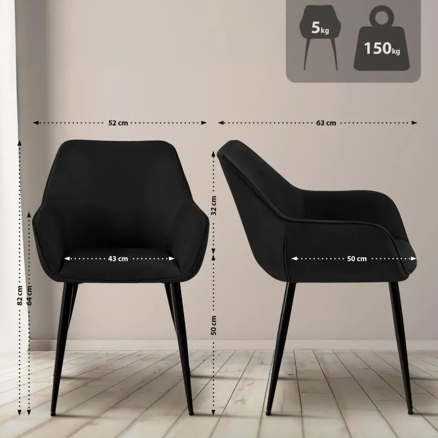 Eetkamerstoelen-CLP Eetkamerstoel Luena zwart Frame - Stof - zwart