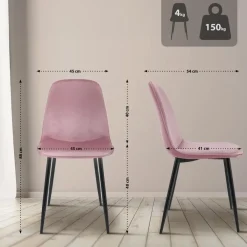 Eetkamerstoelen-CLP Eetkamerstoel Maryam zwart Frame - Fluweel - roze