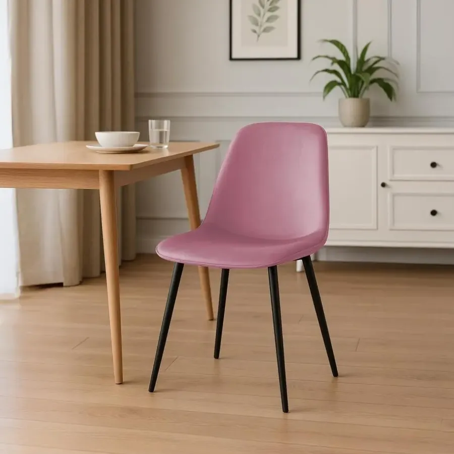 Eetkamerstoelen-CLP Eetkamerstoel Maryam zwart Frame - Fluweel - roze