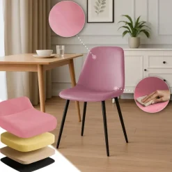 Eetkamerstoelen-CLP Eetkamerstoel Maryam zwart Frame - Fluweel - roze