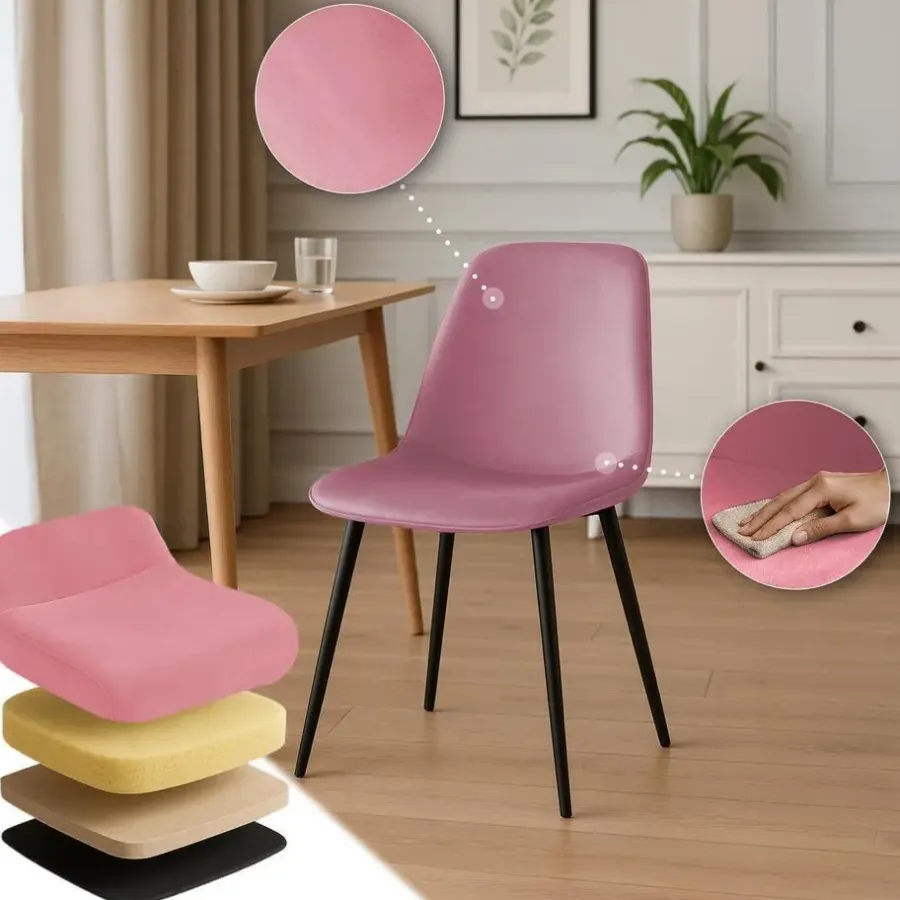 Eetkamerstoelen-CLP Eetkamerstoel Maryam zwart Frame - Fluweel - roze