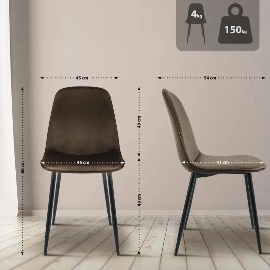 Eetkamerstoelen-CLP Eetkamerstoel Maryam zwart Frame - Fluweel - bruin