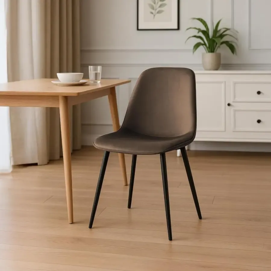 Eetkamerstoelen-CLP Eetkamerstoel Maryam zwart Frame - Fluweel - bruin