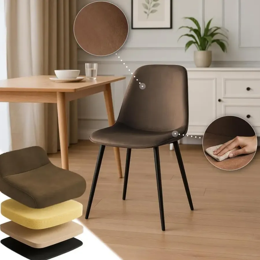 Eetkamerstoelen-CLP Eetkamerstoel Maryam zwart Frame - Fluweel - bruin