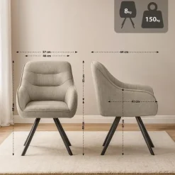 Eetkamerstoelen-CLP Eetkamerstoel Pettuli zwart Frame - Stof - taupe