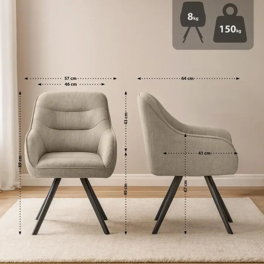 Eetkamerstoelen-CLP Eetkamerstoel Pettuli zwart Frame - Stof - taupe