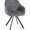 Eetkamerstoelen-CLP Eetkamerstoel Russel zwart Frame - Fluweel - donkergrijs