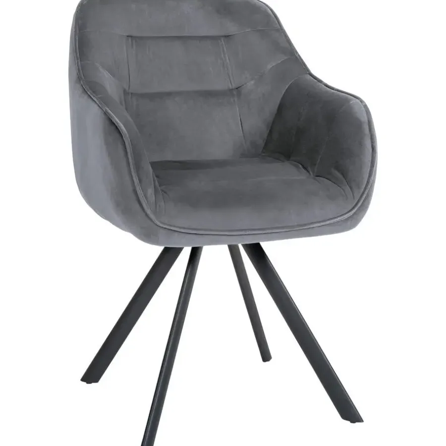 Eetkamerstoelen-CLP Eetkamerstoel Russel zwart Frame - Fluweel - donkergrijs