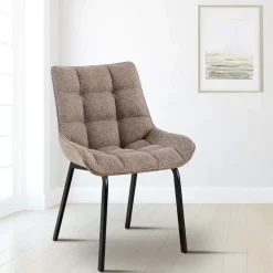 Eetkamerstoelen-CLP Eetkamerstoel Saranda zwart Frame - Stof - terrabruin