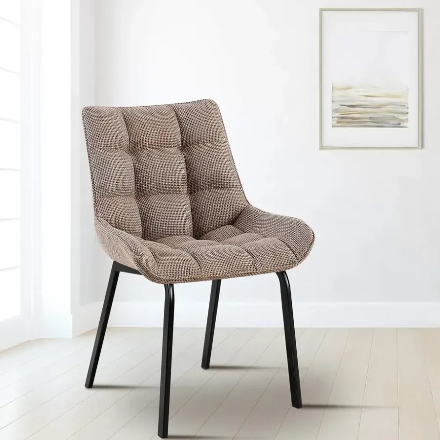Eetkamerstoelen-CLP Eetkamerstoel Saranda zwart Frame - Stof - terrabruin