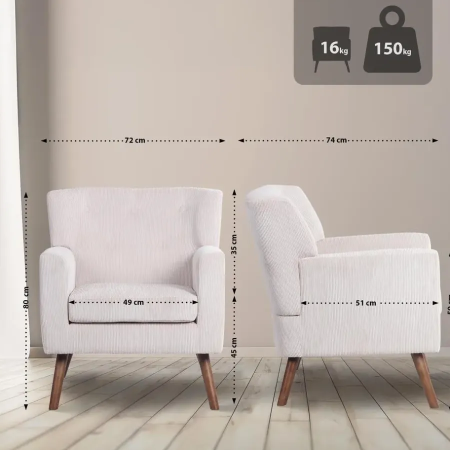 Fauteuils-CLP Fauteuil Kioni bruin Frame - Ribstof - creme