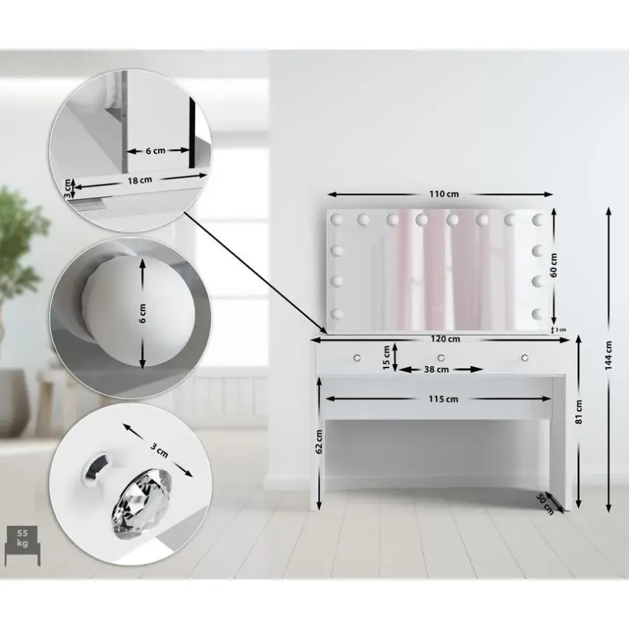 CLP Kaptafel Nettie wit Frame - Hout - wit