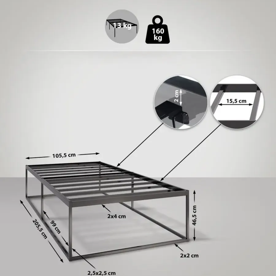 CLP Metalen bed Scala 200x100x46 cm - Zwart