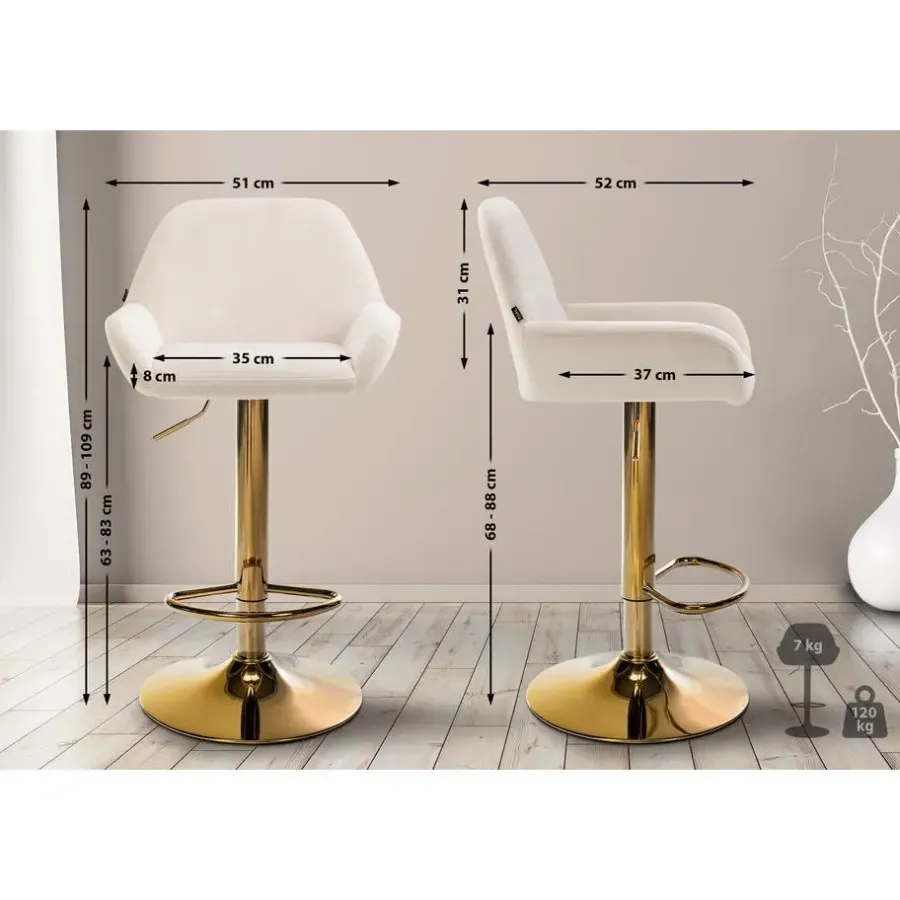 Barkrukken-CLP Set van 2 Barkruk Braga goud Frame - Fluweel - creme