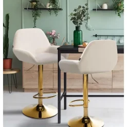 Barkrukken-CLP Set van 2 Barkruk Braga goud Frame - Fluweel - creme