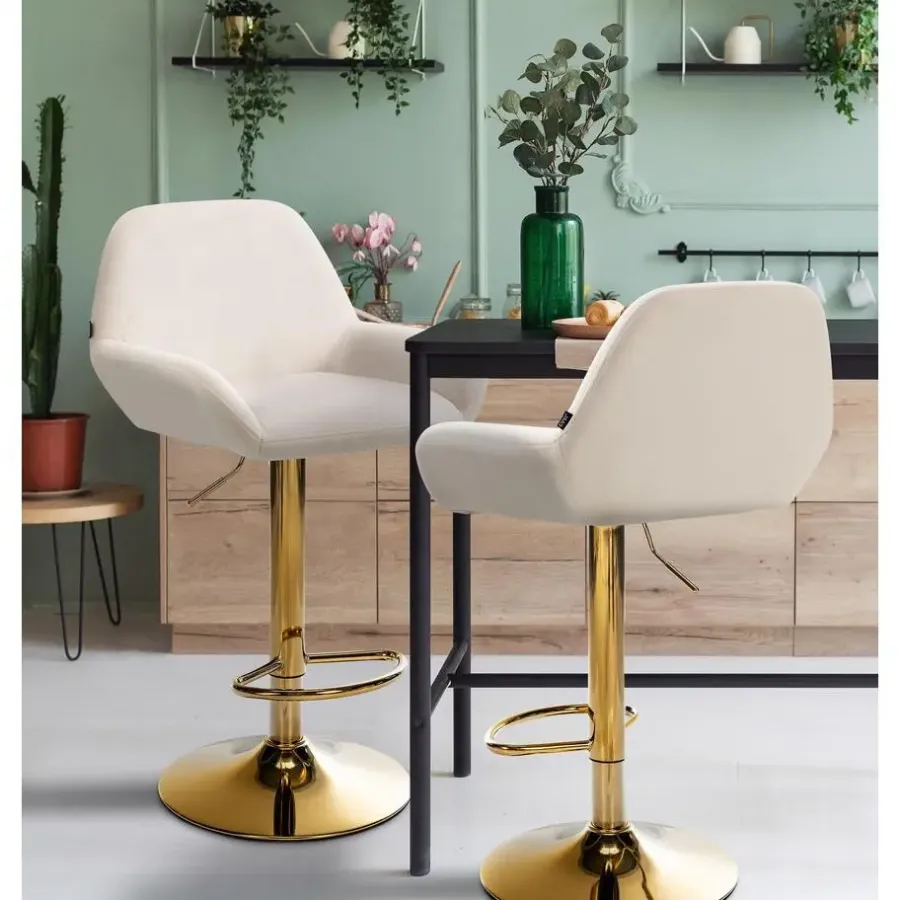 Barkrukken-CLP Set van 2 Barkruk Braga goud Frame - Fluweel - creme