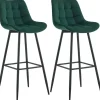 Barkrukken-CLP Set van 2 Barkruk Dartford mat zwart Frame - Fluweel - groen