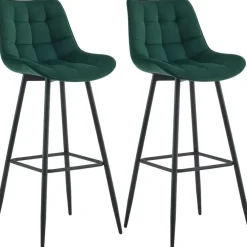 Barkrukken-CLP Set van 2 Barkruk Dartford mat zwart Frame - Fluweel - groen