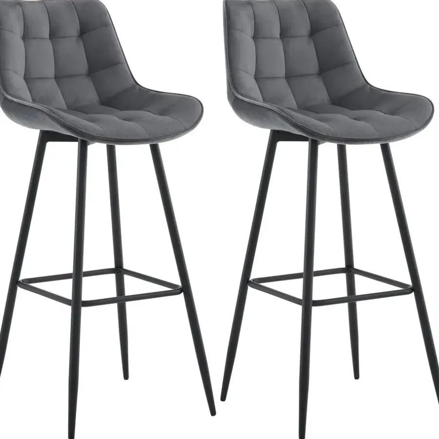 CLP Set van 2 Barkruk Dartford mat zwart Frame - Fluweel - donkergrijs