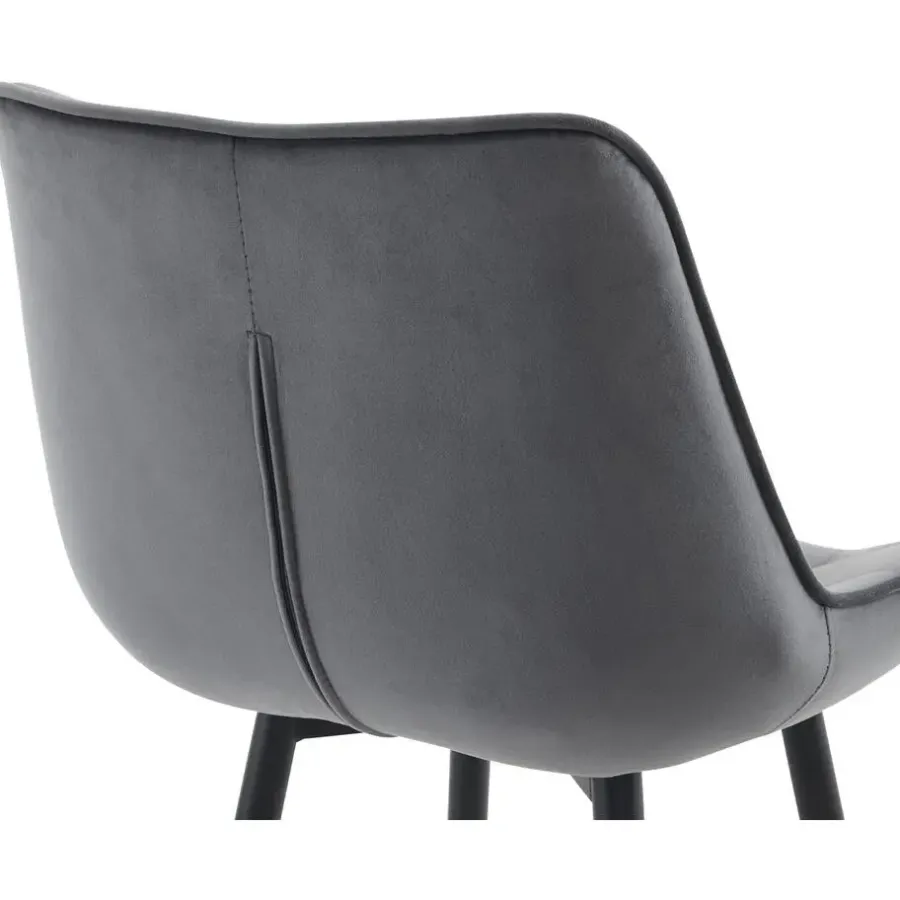 CLP Set van 2 Barkruk Dartford mat zwart Frame - Fluweel - donkergrijs