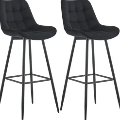 Barkrukken-CLP Set van 2 Barkruk Dartford mat zwart Frame - Fluweel - zwart