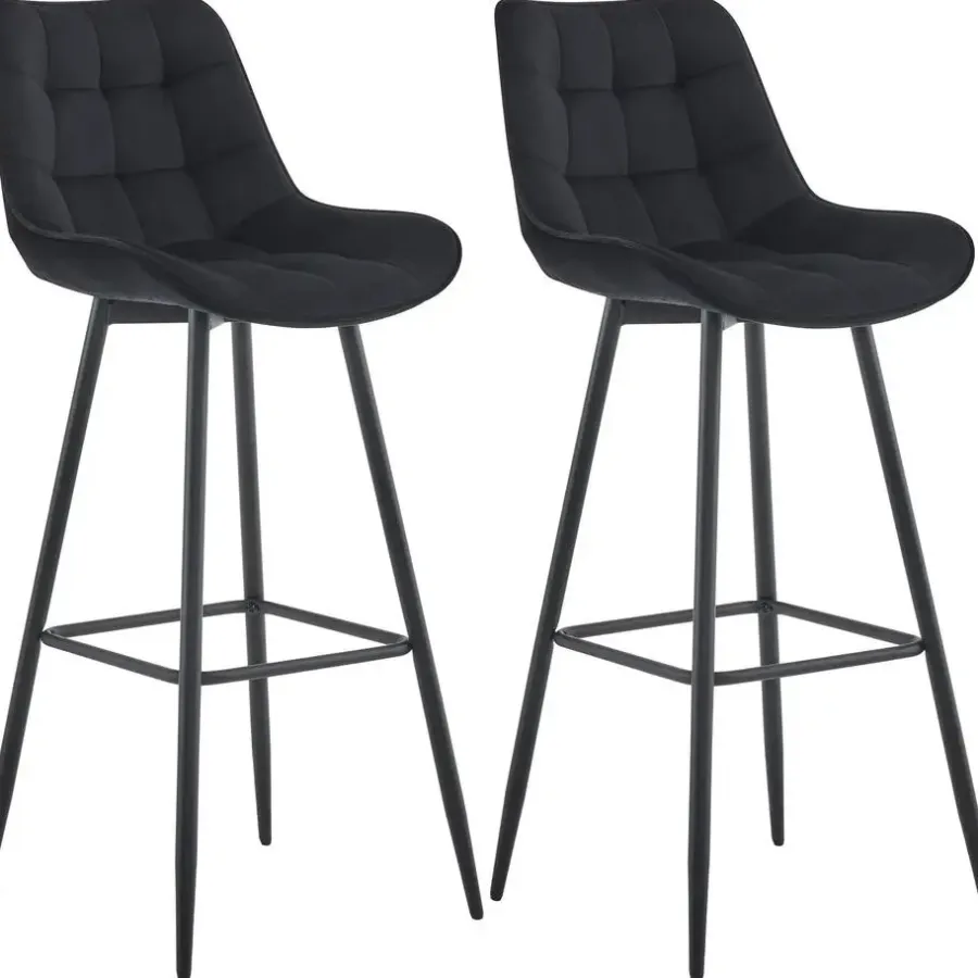 Barkrukken-CLP Set van 2 Barkruk Dartford mat zwart Frame - Fluweel - zwart