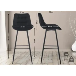 Barkrukken-CLP Set van 2 Barkruk Dartford mat zwart Frame - Fluweel - zwart