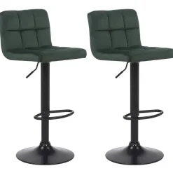 Barkrukken-CLP Set van 2 Barkruk Feni zwart Frame - Fluweel - groen