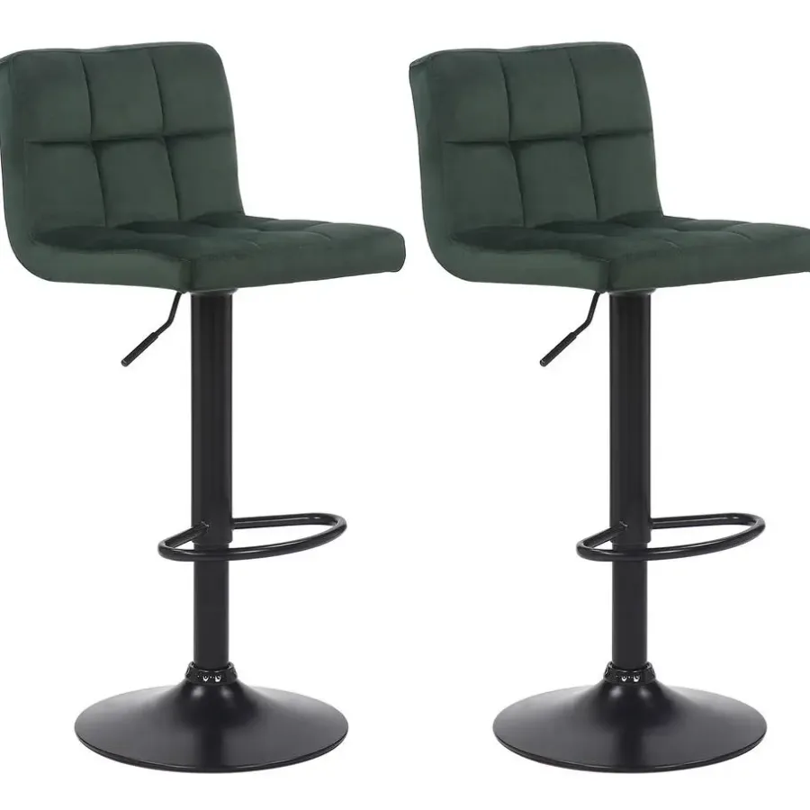 Barkrukken-CLP Set van 2 Barkruk Feni zwart Frame - Fluweel - groen