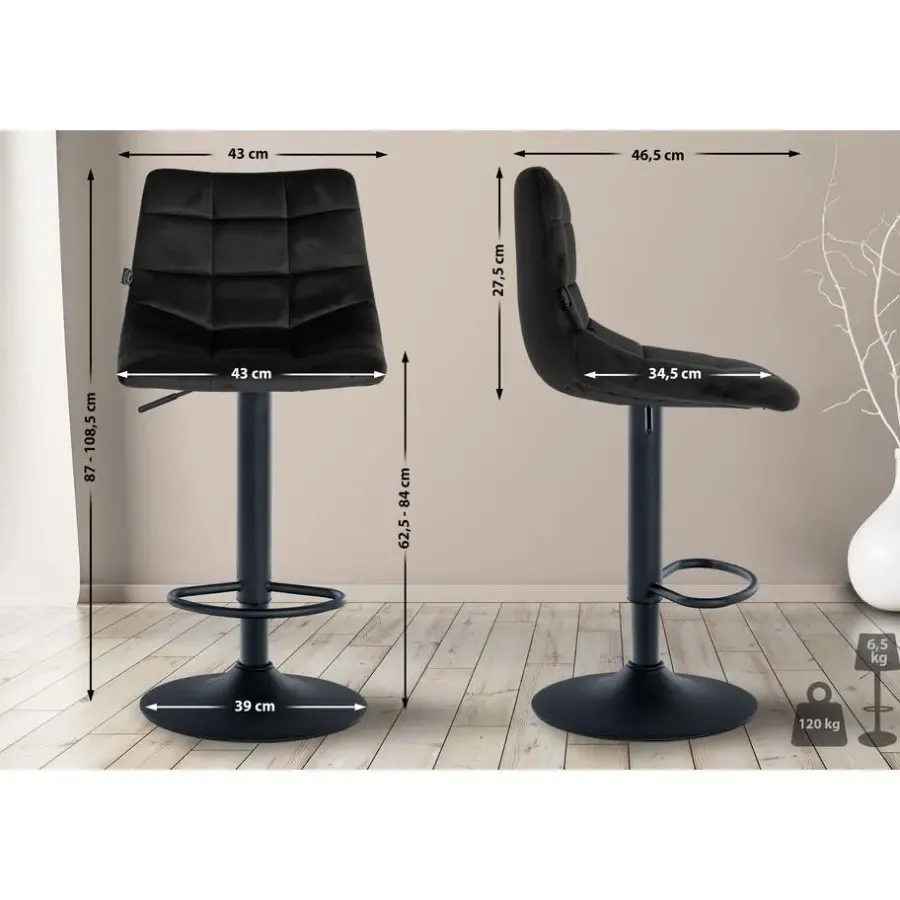 CLP Set van 2 Barkruk Jerry zwart Frame - Fluweel - zwart