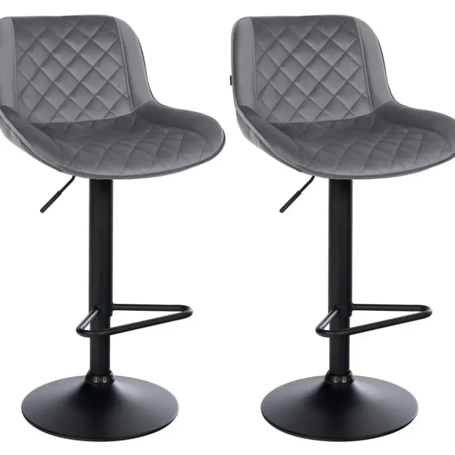 CLP Set van 2 Barkruk Kasson zwart Frame - Fluweel - donkergrijs