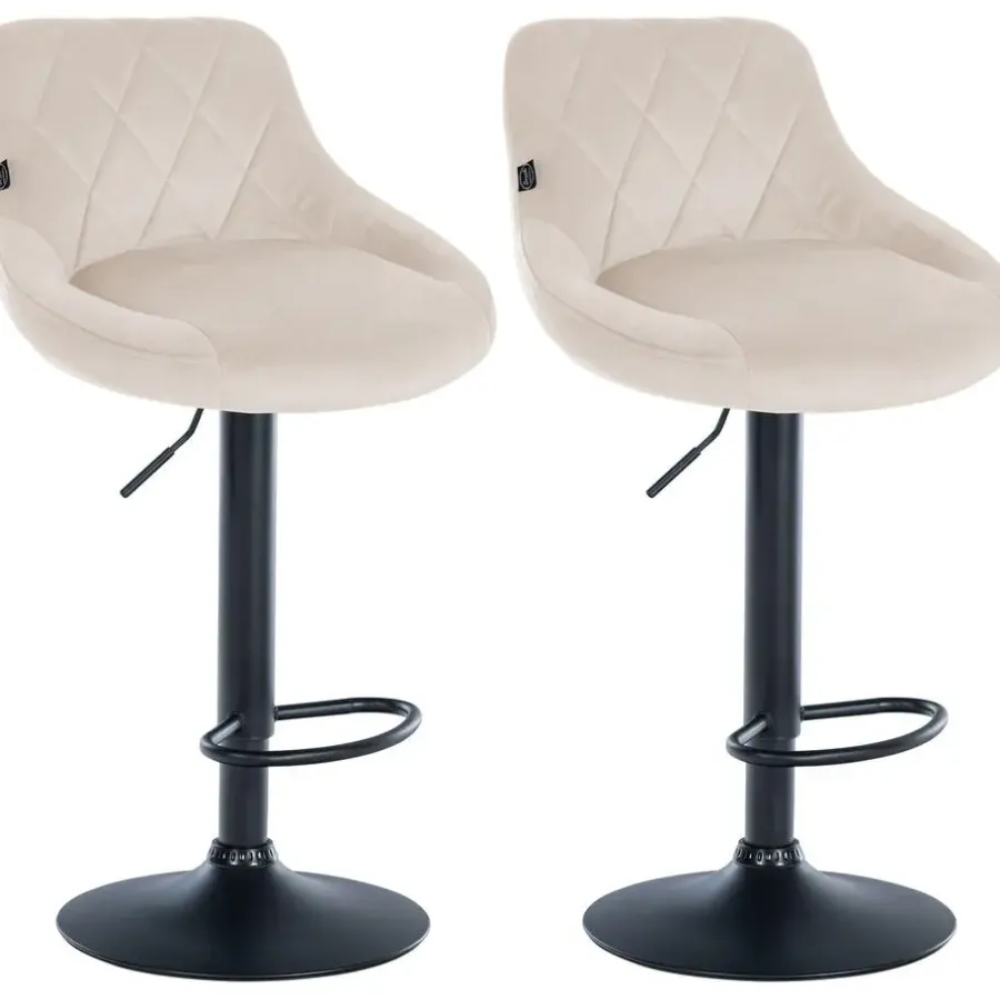 Barkrukken-CLP Set van 2 Barkruk Lazio zwart Frame - Fluweel - creme