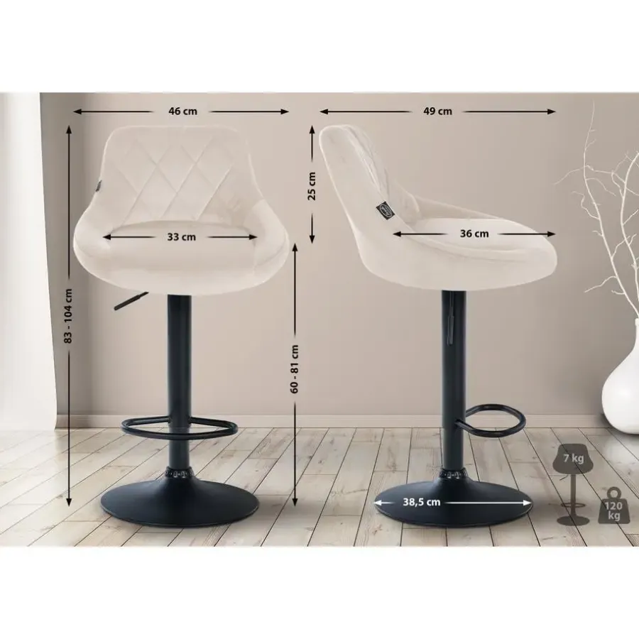 Barkrukken-CLP Set van 2 Barkruk Lazio zwart Frame - Fluweel - creme